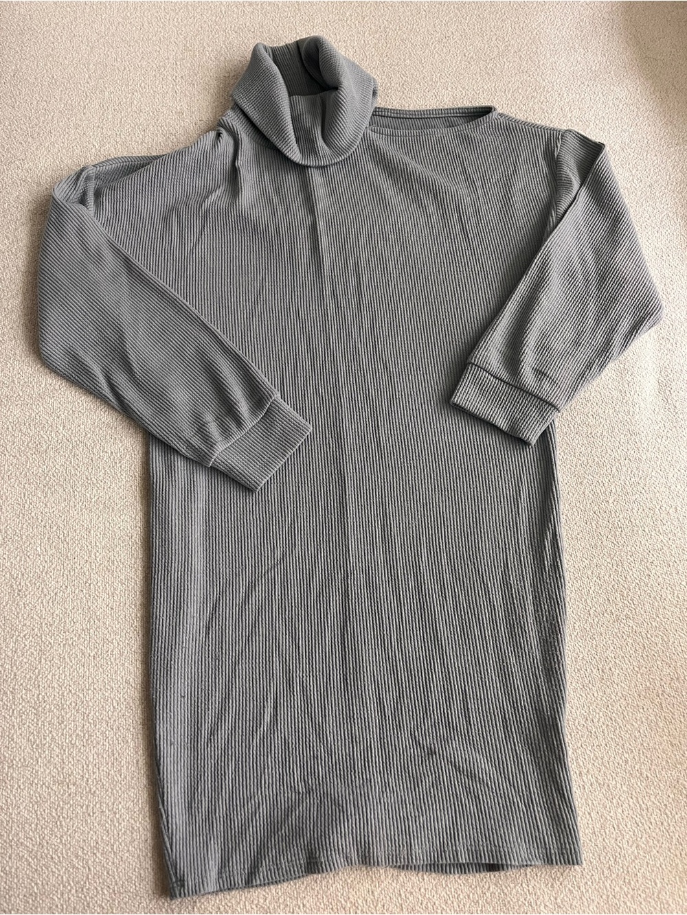 Ribbed Turtleneck Cold Shoulder Sweater Dress - Dusty Blue